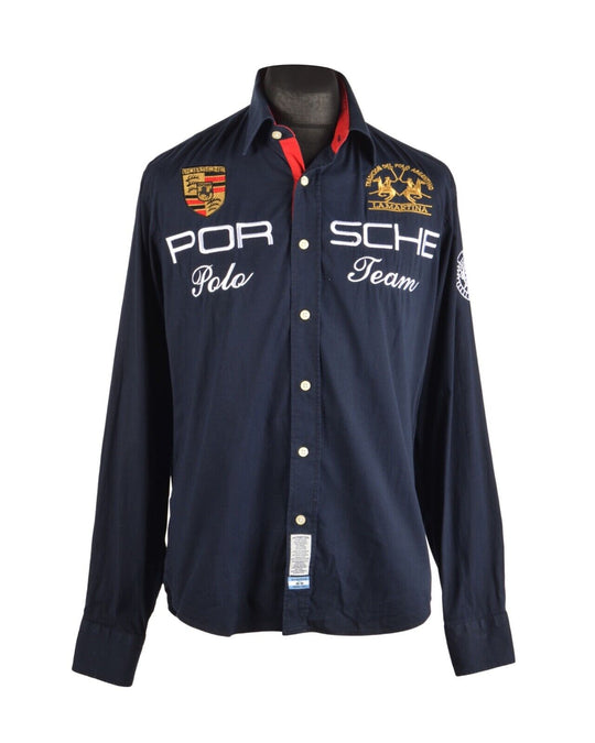 Men's LA MARTINA Navy  Blue Porsche Cotton Shirt Size L