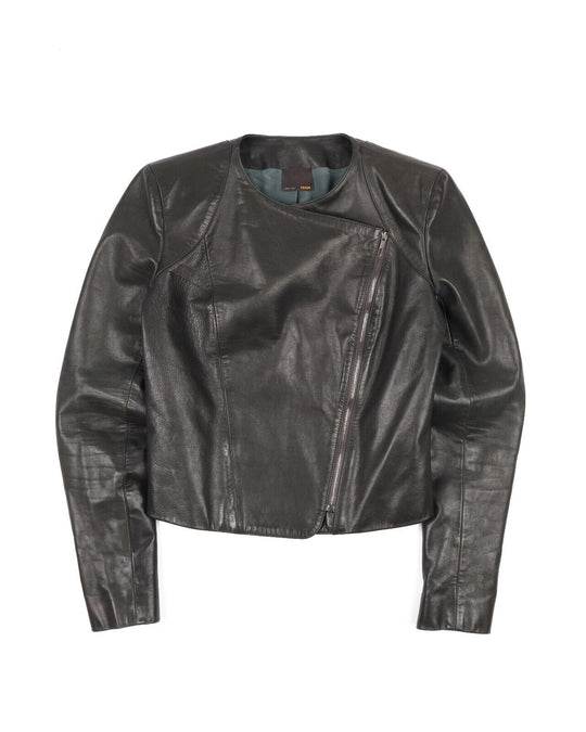 FENDI Jacket Green Leather Collared Asymmetrical Full Zip Womens Coat Size 38