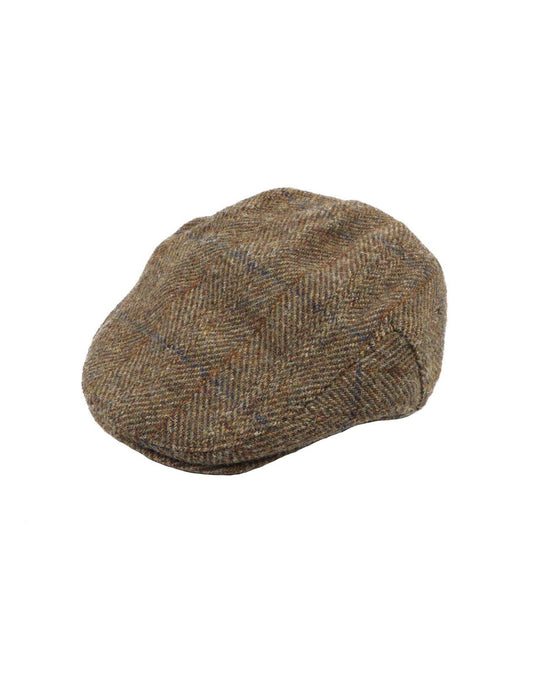 Vintage HARRIS TWEED Flat Cap England Brown Herringbone Size M