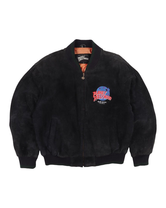 Vintage PLANET HOLLYWOOD Bomber Black Suede Leather Mens Jacket Size XL