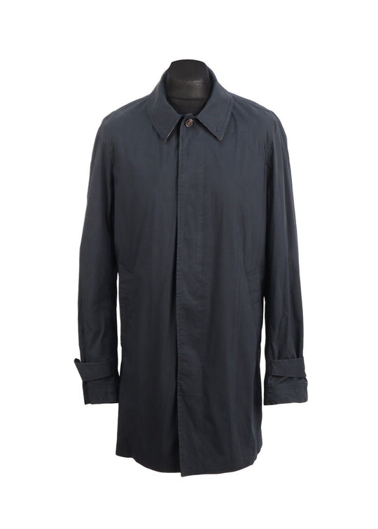 AQUASCUTUM Trench Coat Navy Blue Cotton Men's Overcoat Size 42 UK / L