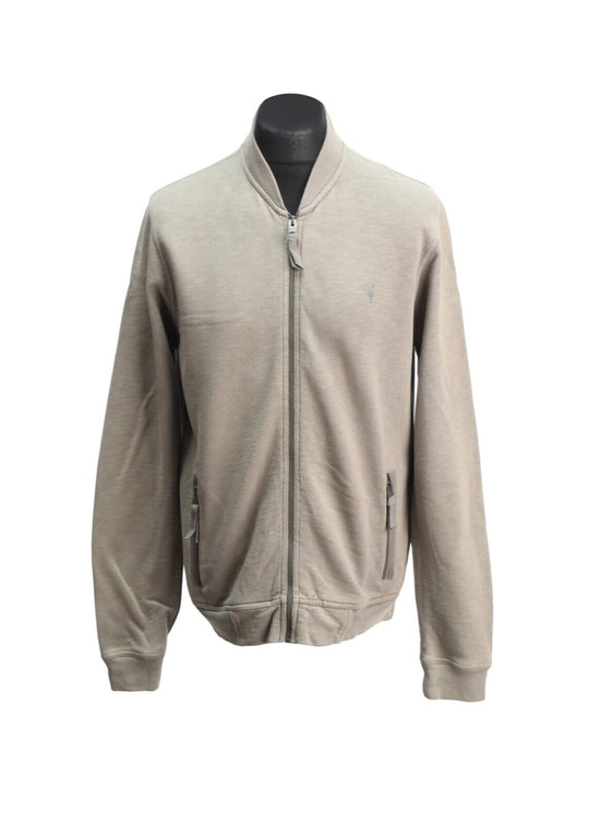 ALLSAINTS Bomber Full Zip Beige Cotton Logo Men's Jumper Size L