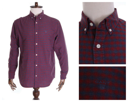 Men's GANT Red / Blue Check 100% Cotton Regular LS Shirt Size M , 15 3/4