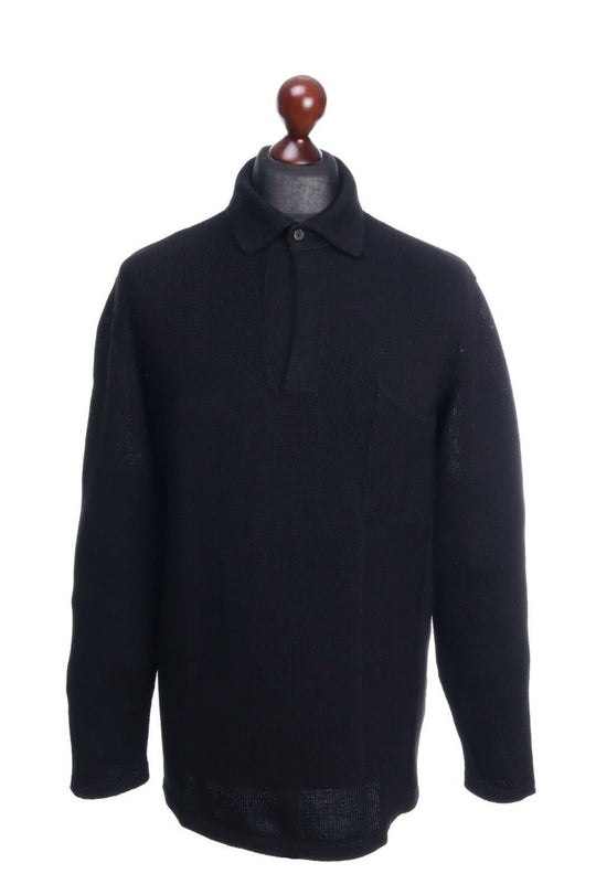 BALLY Black Cotton Button Neck Jumper Size XL