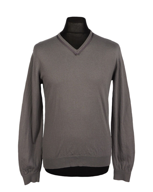 LANVIN Jumper V Neck Grey Cotton Wool Mens Pullover Size XXL