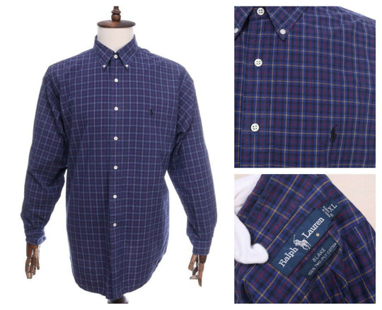 Men's RALPH LAUREN Navy Check Cotton BLAKE Shirt Size XL