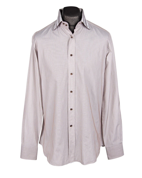 ETRO Milano Shirt White Brown Striped Cotton Men's Size 40
