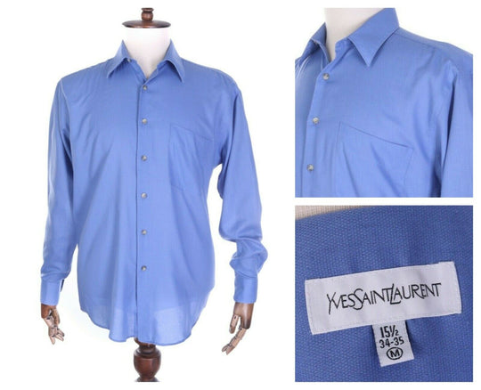 Men's YVES SAINT LAURENT Light Blue Cotton Blend LS Shirt Size 34-35 / 15,5