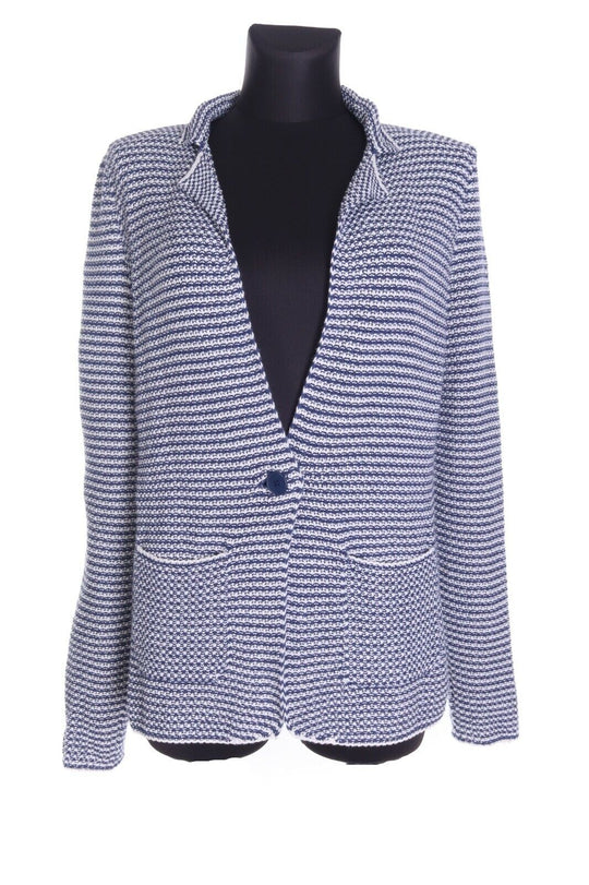 Women's MAX&CO Navy / White Linen Cotton Striped Knitted Blazer Jacket Size s