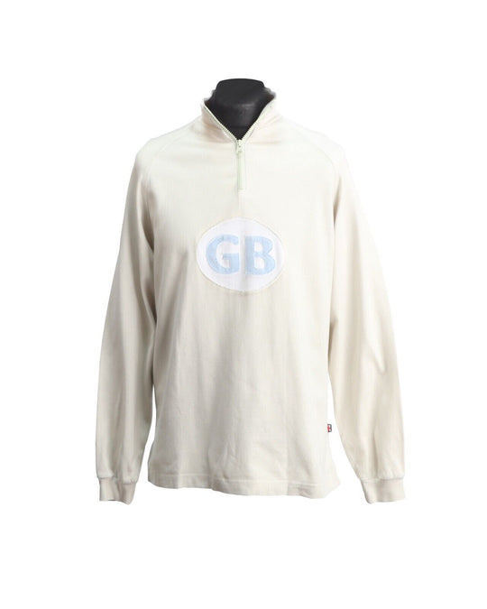 HACKETT Jumper Zip-Neck White GB Logo Cotton Men's Size L