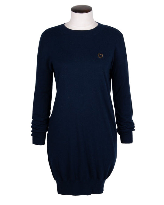 LOVE MOSCHINO Long Dress Navy Blue Wool Blend Womens Size 36