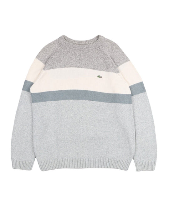 LACOSTE Sweater Grey Striped Cotton Mens Jumper Size 6 / XL