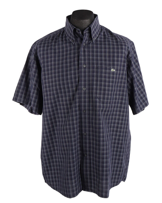Men's LACOSTE Navy Blue Check Cotton Short Sleeve Shirt Size 42