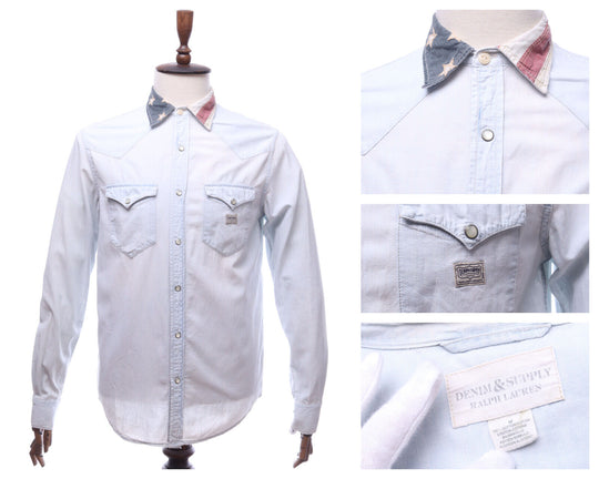 Denim & SUPPLY RALPH LAUREN Light Blue Cotton LS Western Denim Shirt Size M