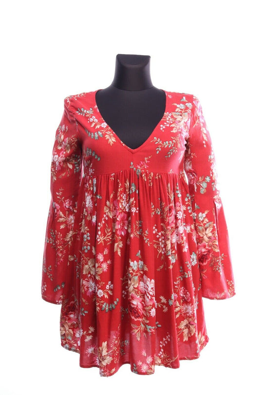 DENIM & SUPPLY RALPH LAUREN Red Floral Ditsy Pleated LS Dress Size XS