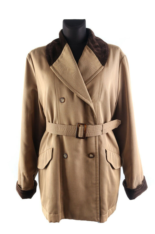 Women's LACOSTE DEVANLAY Vintage Beige Double-Breasted Belted Coat Size 44