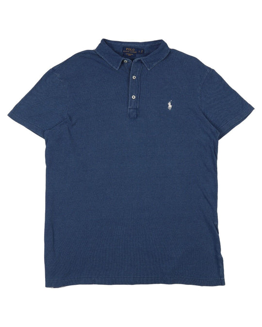 RALPH LAUREN Polo Shirt Blue Pique Cotton Short Sleeve Mens Size L