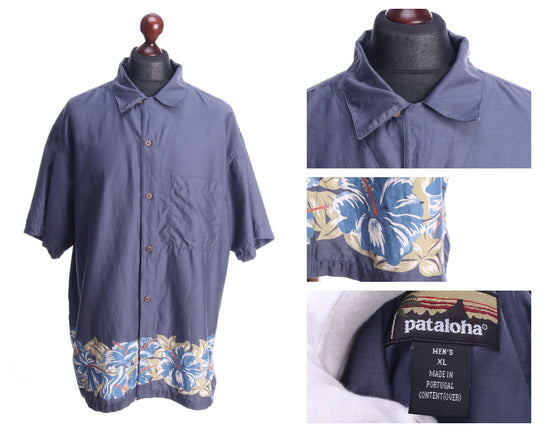 PATAGONIA PATALOHA Hawaiian Navy Blue Cotton Beach SS Shirt Size XL