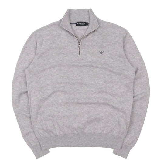 Men's HACKETT London Grey Cotton Silk Zip Neck Pullover Jumper Size s