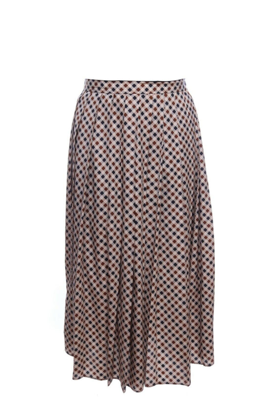 Women's Vintage AQUASCUTUM Brown Classic Gingham Check Pleated Mid Skirt Size 42