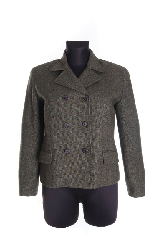 Women's RALPH LAUREN Green 100% Wool Tweed Short Pea Coat Size 4 Petite