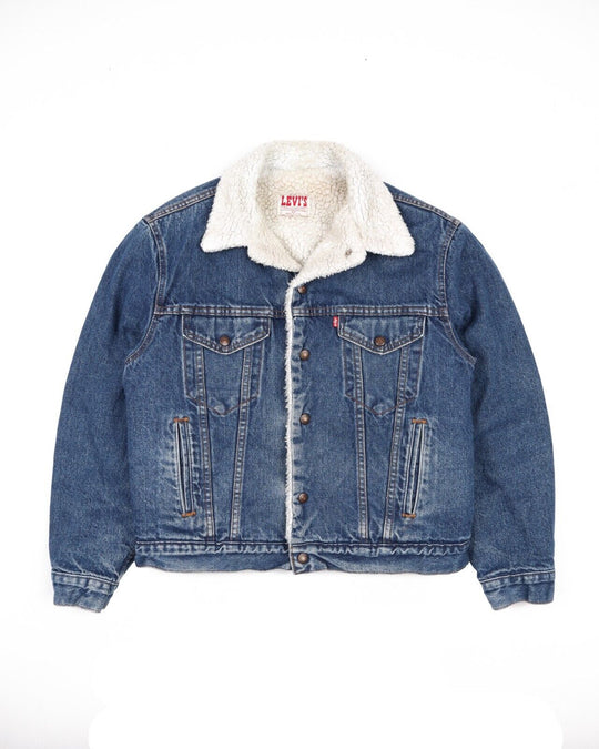 Vintage LEVI'S Jacket Made In USA Sherpa Blue Denim Trucker Jeans Size 42