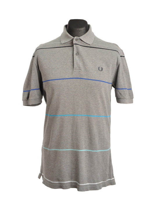 FRED PERRY Polo Shirt Grey Pique Cotton Mens Short Sleeve Size M