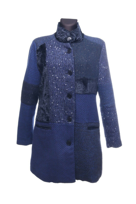 Women's DESIGUAL Blue Cartter Cotton Plaid Coat Jacket Size 44 / 34