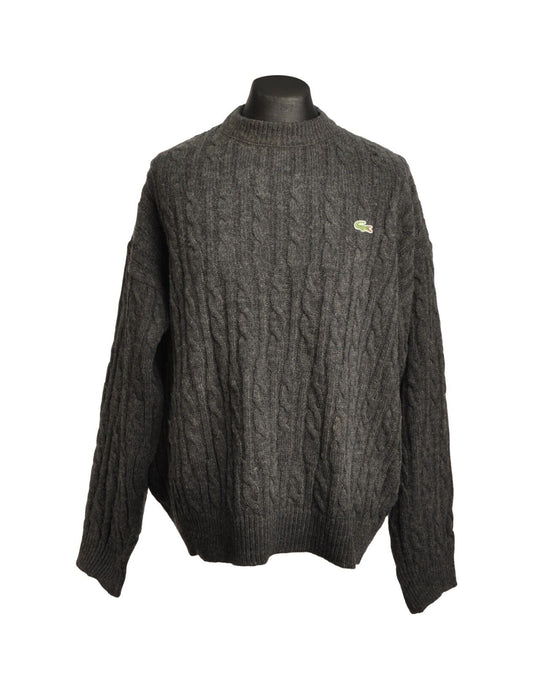 LACOSTE Sweater Gray Wool Blend Mock Neck Ribbed Cable Knit Mens Pullover Size 6