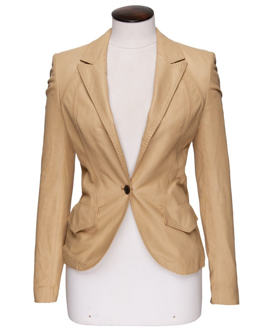 GUCCI by TOM FORD Era Blazer Beige Leather Women's Jacket One Button Size 42 IT