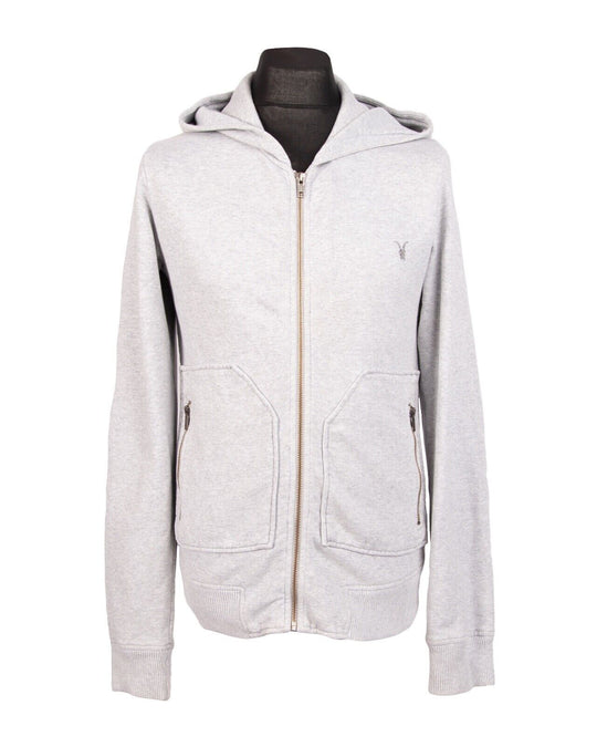ALLSAINTS Full Zip Hoodie Gray Cotton Men's Jumper Ramskull Logo Size S