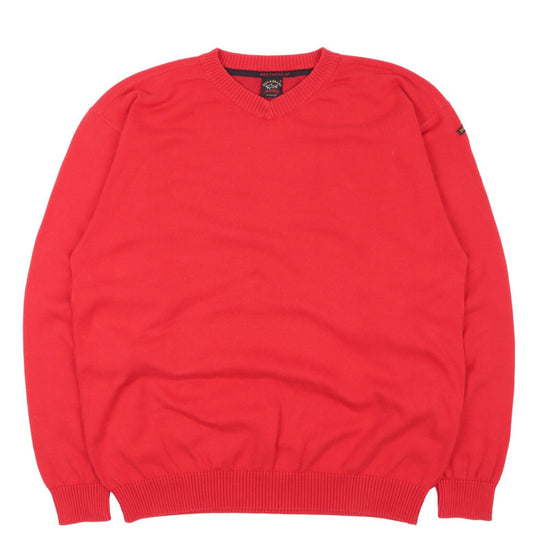 Men's PAUL SHARK Bretagne Light Red Cotton V Neck Jumper Size M