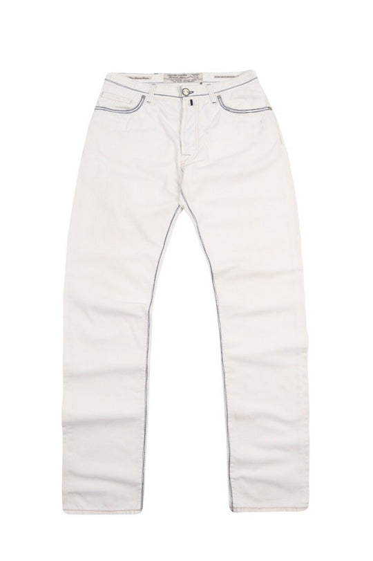 Men's JACOB COHEN White Cotton Faded Denim Jeans Pants Size 34