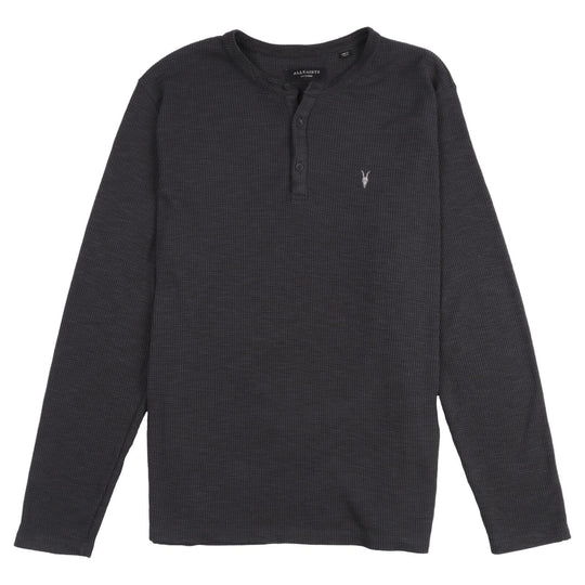 ALLSAINTS Henley Pullover Grey Waffle Knit Cotton Mens Long Sleeve Size XXL