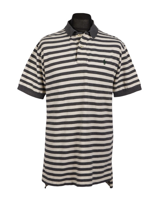 POLO RALPH LAUREN Polo Shirt White Gray Striped Cotton Mens Top Medium