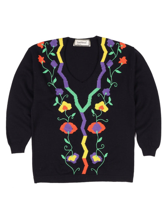 RARE Vintage GIANNI VERSACE Embroidered Black Women's Pullover Size L