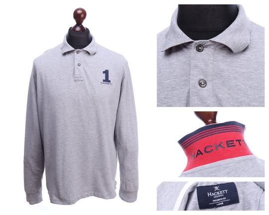 HACKETT LONDON Grey Cotton Tailored Fit Polo Shirt Size L