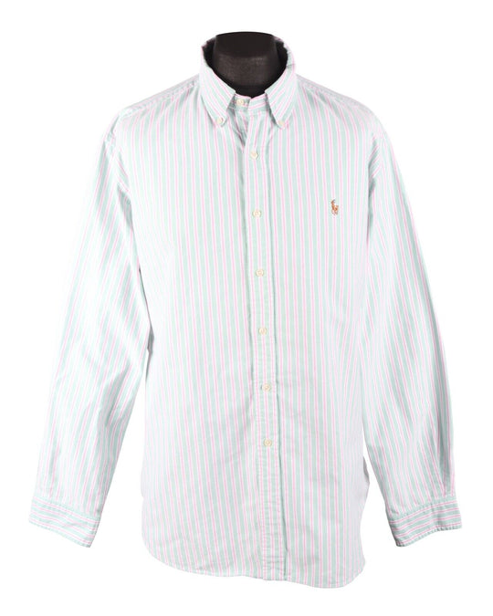 Men's POLO RALPH LAUREN Green Striped Oxford Cotton Shirt Size XXL P2P 28 "