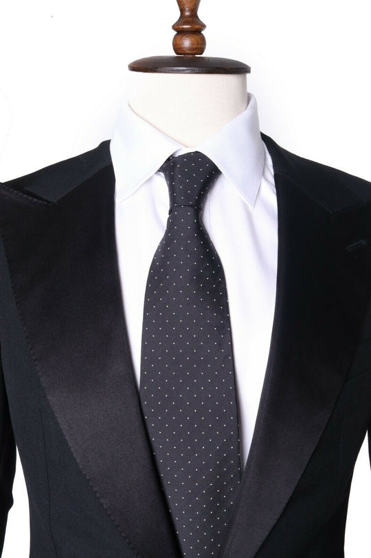 Men's RALPH LAUREN Purple Label 100% Silk Black Polka Dot Made By Hand Tie