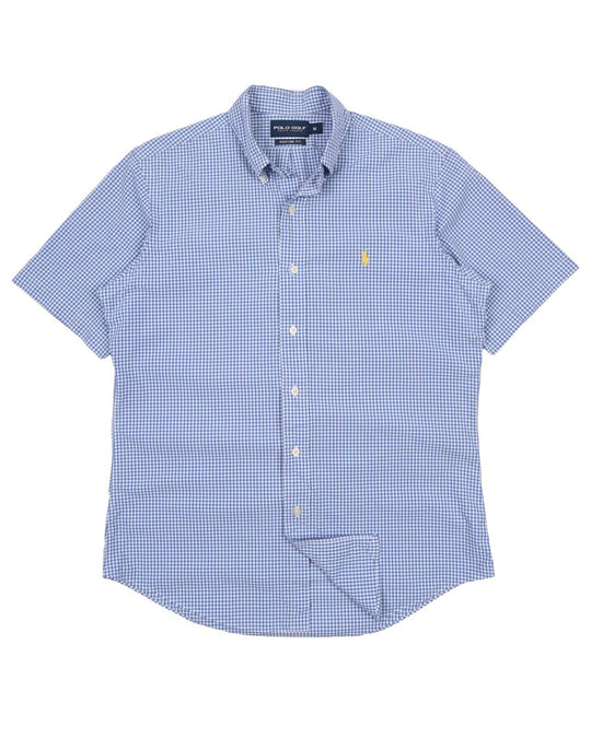 Men's Polo Golf RALPH LAUREN Blue Gingham Check Cotton Shirt Size M