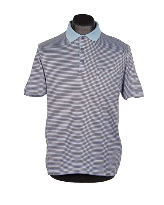 WILLIAM HUNT Polo Shirt Blue Navy Striped Cotton Men's Size M