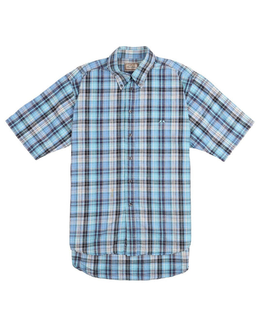 Vintage THOMAS BURBERRY Shirt Blue Check Cotton Linen Men's Button Down Size L