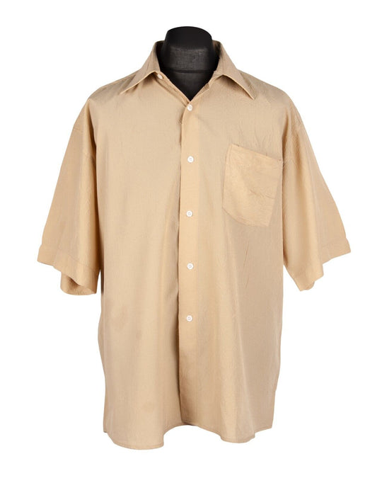 Vintage VERSACE Shirt Beige Crinkle Cotton Mens Short Sleeve Size XXL