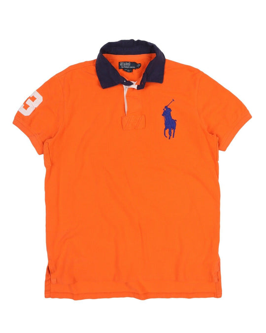 Men's Polo RALPH LAUREN Orange Pique Cotton Big Pony Polo Shirt Size L