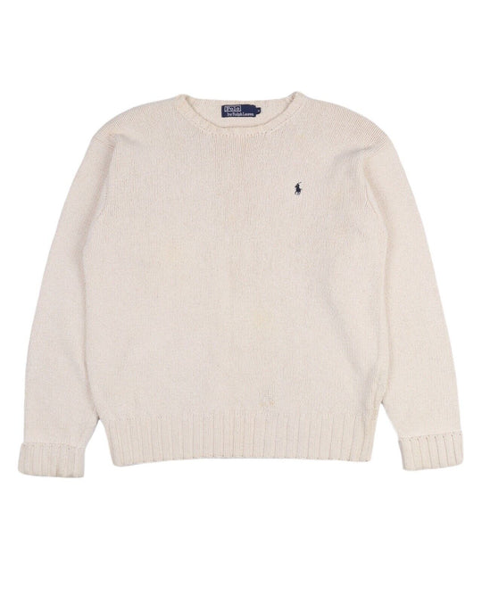 POLO by RALPH LAUREN Knit Sweater Beige Cotton Men's Crew Neck Jumper Size M