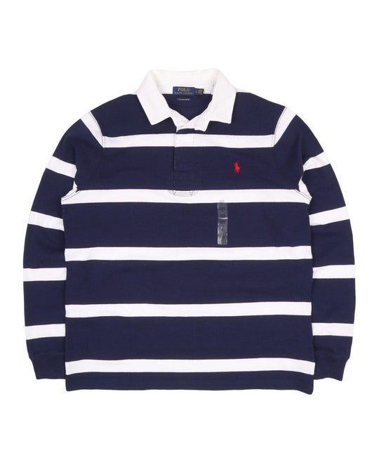 Men's Polo RALPH LAUREN Blue Striped Polo-Neck Rugby Sweater Jumper Size L