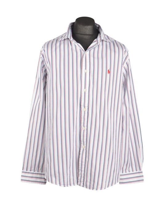 Men's Polo RALPH LAUREN White Striped Cotton Button-Down Stanton Shirt Size XL