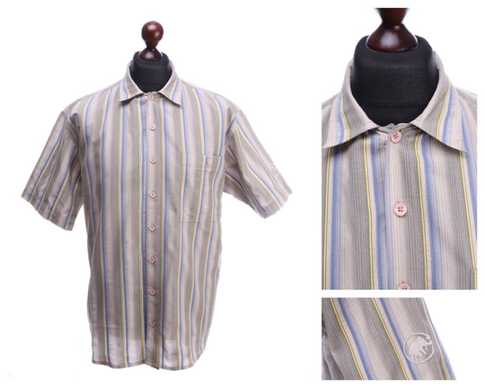 MAMMUT Olive Striped Cotton Short Sleeve Shirt Size L