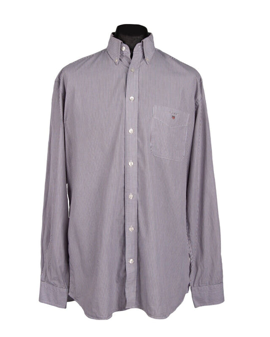 GANT Shirt Brown Navy Stripes Oxford Cotton Men's Button-Down Regular Fit Size L