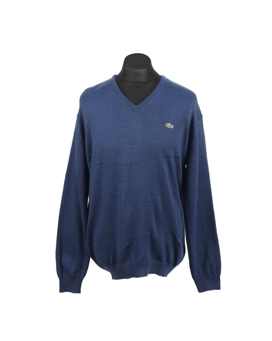 LACOSTE Pullover Blue Wool Men's V Neck Jumper Size 6 / XL